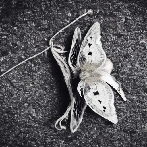 Prompt: come with me we shall change night to day, a tied up moth seems to know a different way