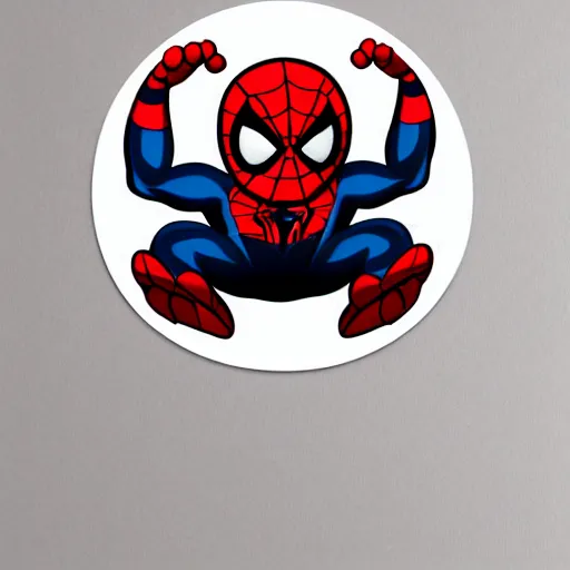 Image similar to sticker of a cute spiderman, white border, die cut, head, cute, trending on artstation