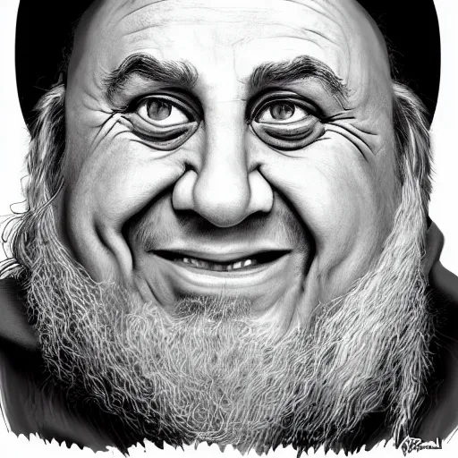 Image similar to portrait danny devito as gandalf, deviantart, smile, ultra realistic illustration, final fantasy, high quality