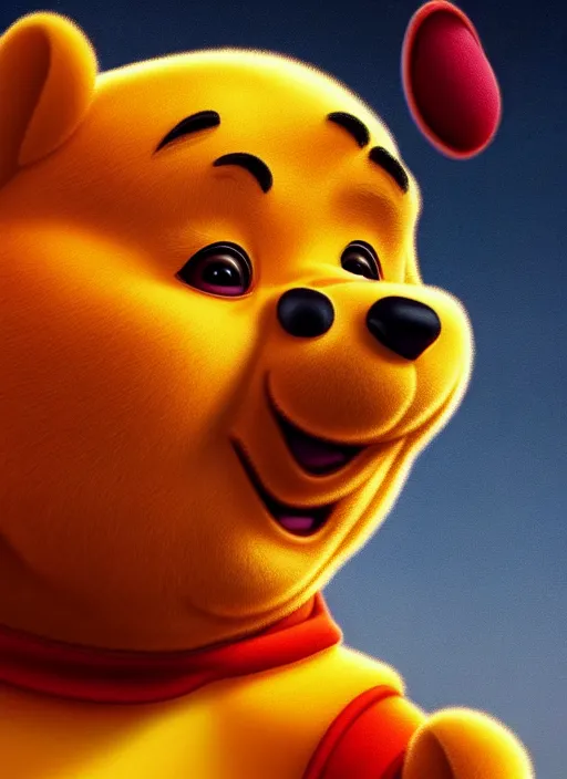 Image similar to xi jinping : : polished evil winnie the pooh : : disney pixar movie still photo : : hi - fructose, sci fi decadent highly - detailed digital painting, golden ratio, octane render, artstation, smooth, sharp focus, scott robertson, artgerm, mucha, loish, wlop : :