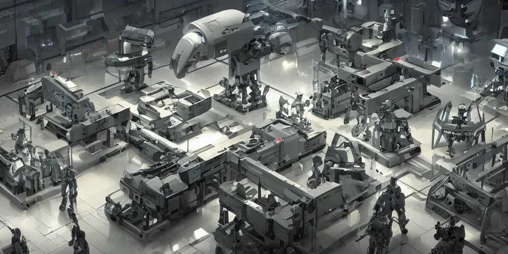 a sci-fi factory where they make robots for the | Stable Diffusion