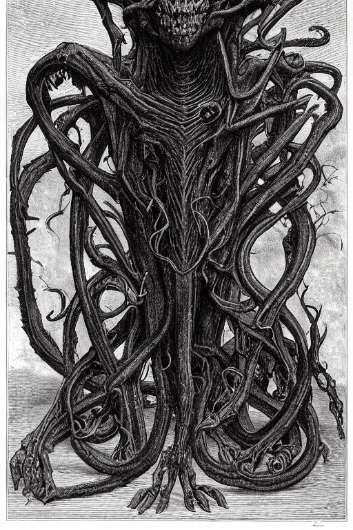 Prompt: portrait of an infernal eldritch demon with snakelike limbs by wayne barlowe and dante gabriel rosetti