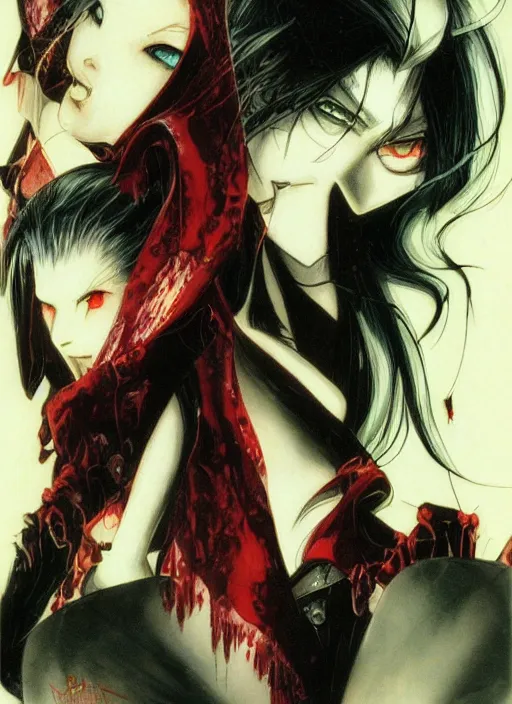 Image similar to poster art of vampire by yoshitaka amano