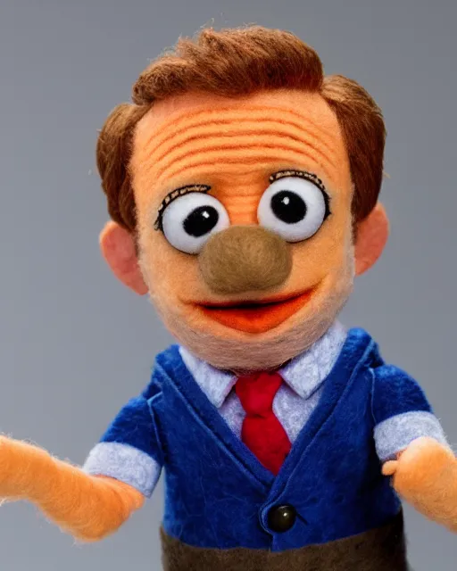 Image similar to tobey flenderson as a muppet. highly detailed felt. hyper real photo. 4 k.