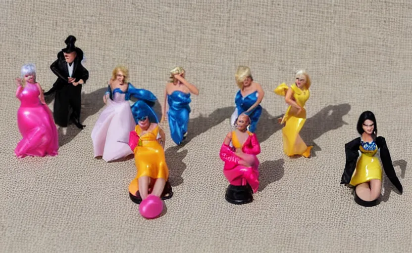 Image similar to cute little miniature drag race figurines