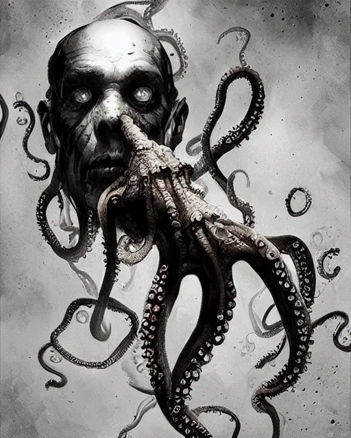 Prompt: hyper realistic photo portrait zombie octopus greg rutkowski, james gurney, mignola, craig mullins, brom