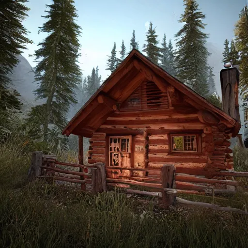 Image similar to a cabin in the woods unreal engine