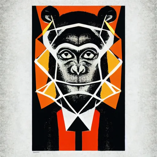 Prompt: abstract portrait of monkey, in the style of herbert bayer