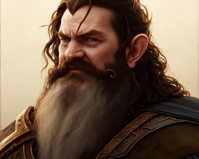 Image similar to gimli from lord of the rings, deep focus, d & d, fantasy, intricate, elegant, highly detailed, digital painting, artstation, concept art, matte, sharp focus, illustration, hearthstone, art by artgerm and greg rutkowski and alphonse mucha