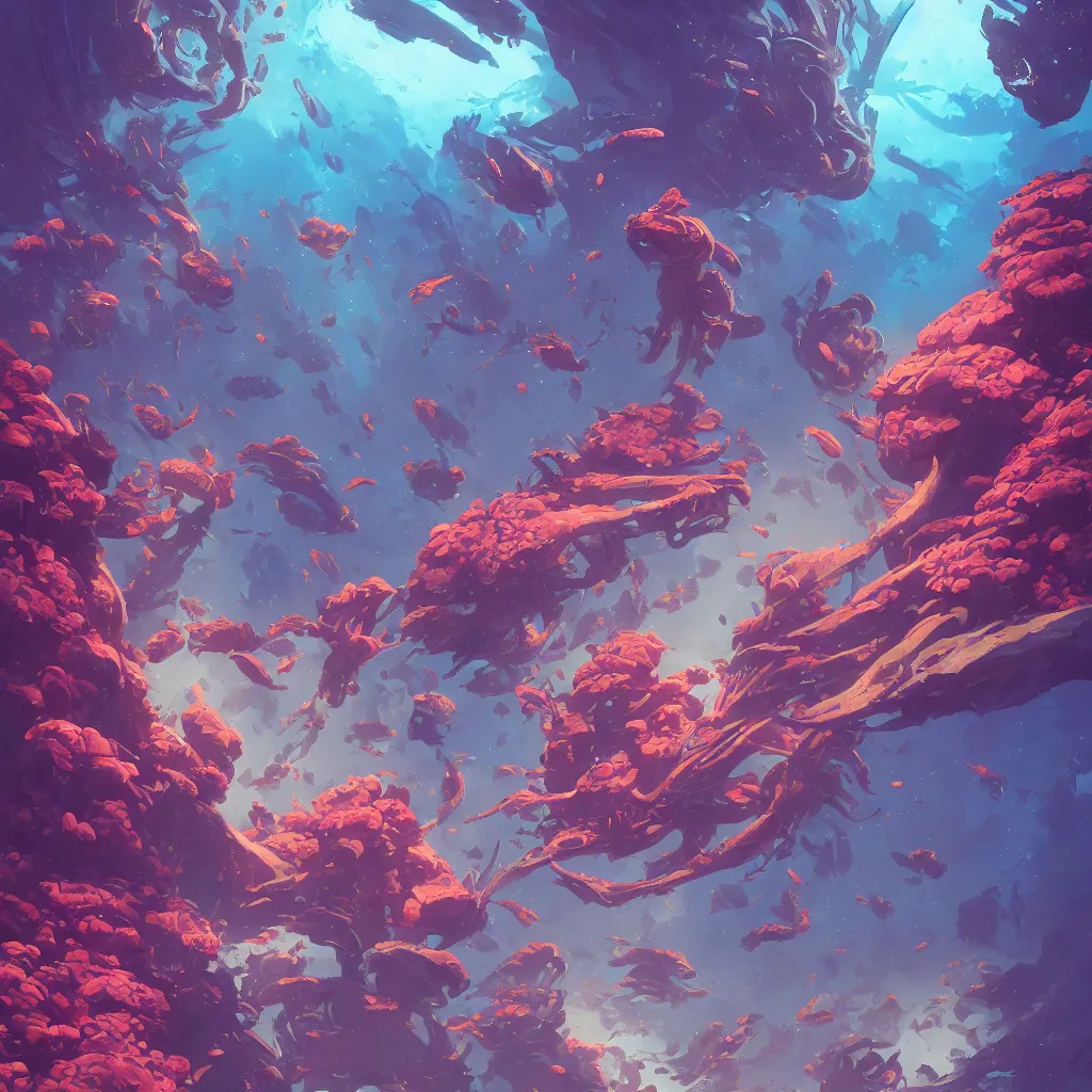 Image similar to alien underwater background stylized, corals, official fanart behance hd artstation by jesper ejsing, by rhads, makoto shinkai and lois van baarle, ilya kuvshinov, ossdraws, by feng zhu and loish and laurie greasley, victo ngai, andreas rocha, john harris