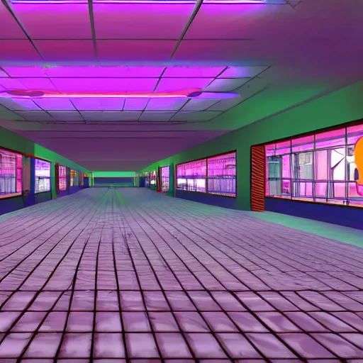 Image similar to abandoned mall with neon lights from a ps 1 game, low poly graphics