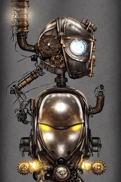 Image similar to steampunk helmet fantasy art mask robot ninja stylized digital illustration sharp focus, elegant intricate digital painting artstation concept art global illumination ray tracing advanced technology chaykin howard and campionpascale and cooke darwyn and davis jack