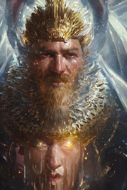 Image similar to a fancy portrait of a crystalized god by Greg Rutkowski, Sung Choi, Mitchell Mohrhauser, Maciej Kuciara, Johnson Ting, Maxim Verehin, Peter Konig, final fantasy , mythical, 8k photorealistic, cinematic lighting, HD, high details, atmospheric,