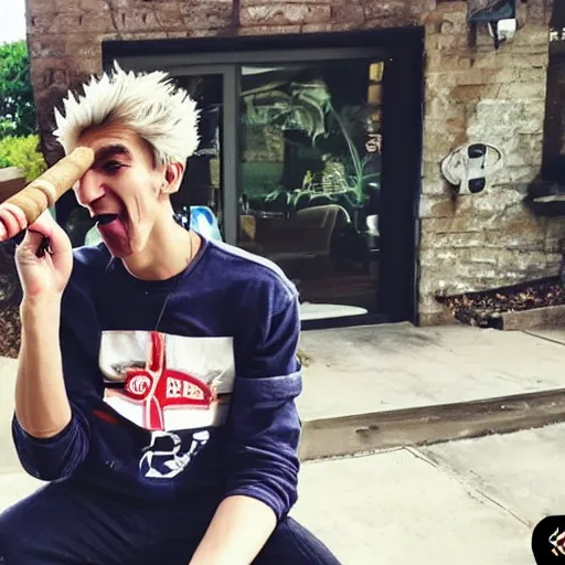 Prompt: a photo of xqc with a cigar on his mouth