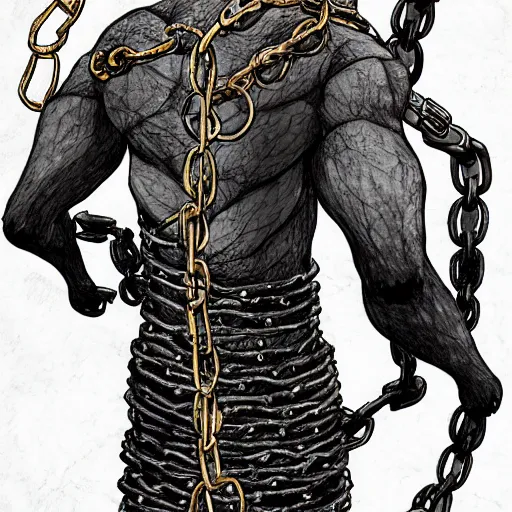 Image similar to A FULL BODY PORTRAIT FROM BEHIND OF MADARA UCHICHA ,THE MAN KEEPS A KUSARIGAMA AND IT IS WRAPPED IN CHAINS ,detailed, concept art, ink style , sketch