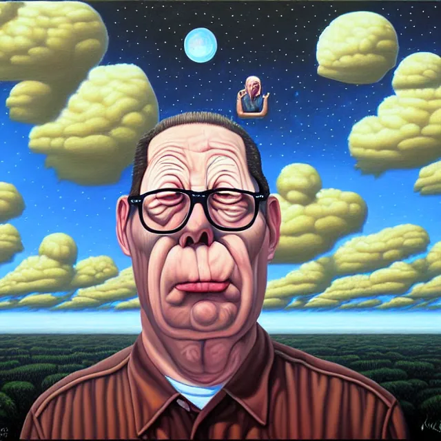 Image similar to an oil on canvas portrait painting of hank from king of the hill, surrealism, surrealist, cosmic horror, rob gonsalves, high detail