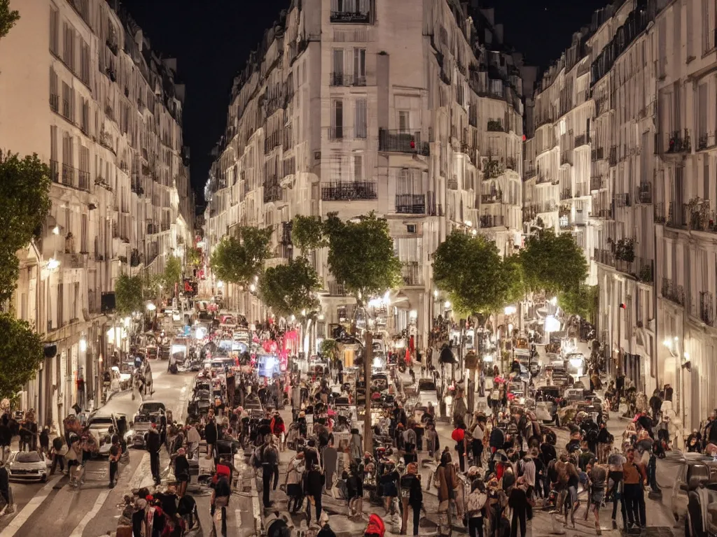 Image similar to rue parmentier with traffic and people partying