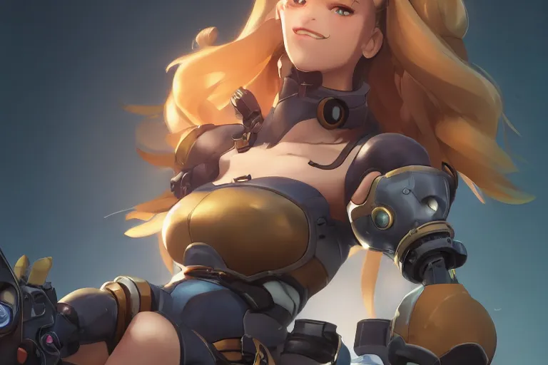 Image similar to brigitte from overwatch, single subject, scenic full shot, ambient lighting,, playful smirk, detailed face, by makoto shinkai, stanley artgerm lau, wlop, rossdraws.