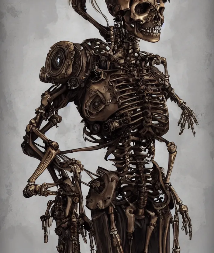 Image similar to Steampunk cyborg skeleton girl, artstation trending, highly detailded