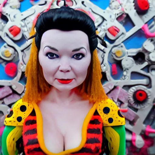 Prompt: bjork at burning man, activity play centre, stop motion vinyl action figure, plastic, toy, butcher billy style