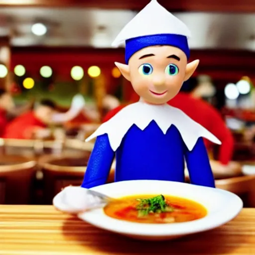 Prompt: elf human eating soup inside a Chinese restaurant