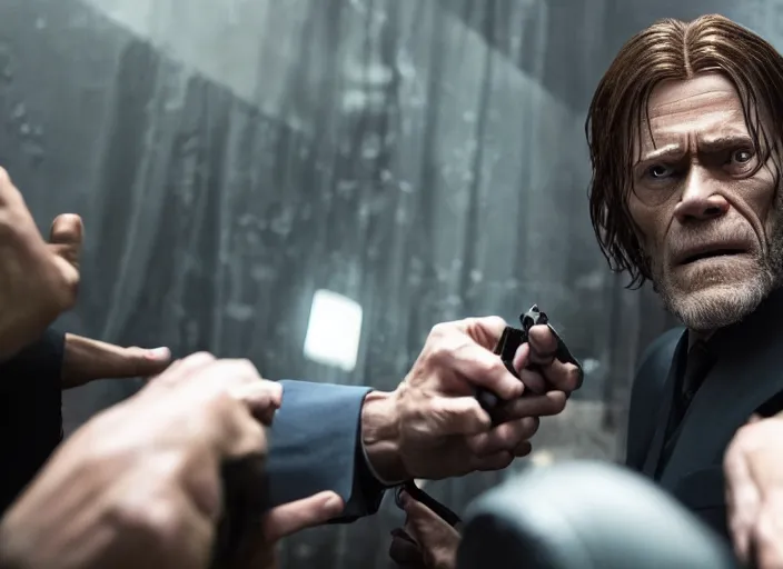 Image similar to willem dafoe, movie still, from the new john wick movie, 8 k, realistic