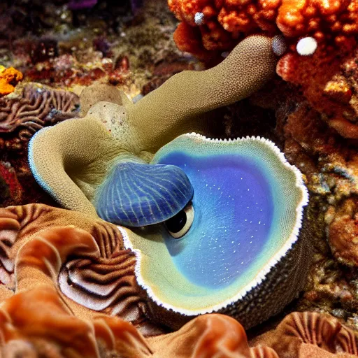 Image similar to toad hiding in giant clam