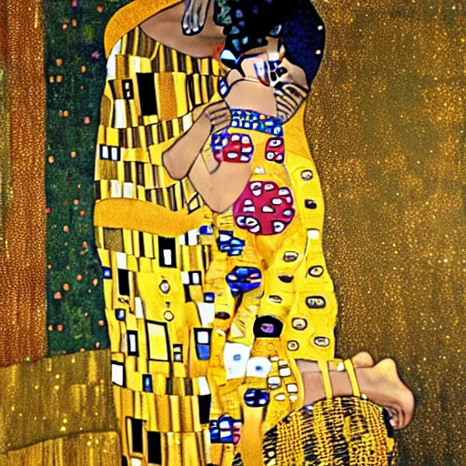 Prompt: a gold painting of Prince in the style ok Klimt. Lots of gold foil. So much gold. Gold color scheme.