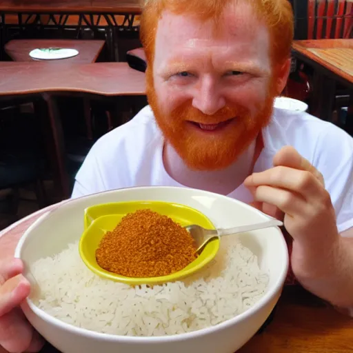 Image similar to Ginger man having the time of his life with a bowl of rice