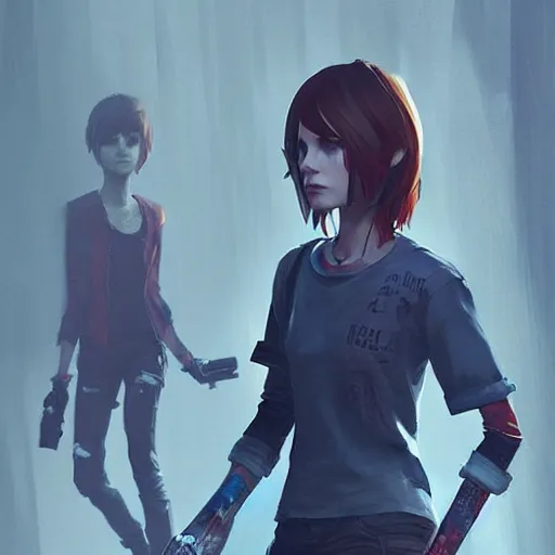 Image similar to 💀🤖, style game life is strange of square enix, trending on artstation, painted by greg rutkowski, render with game the last of us parte ii details