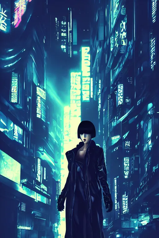 Image similar to high fashion poster clothing design photographic, majiec kuciara, cyberpunk blade runner, volumetric light, floodlight, ambient, street, dark, neon lights, artstation, high contrast, 4 k detailed