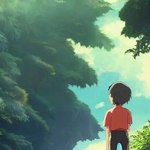 Prompt: friendly guy and small creature , with Fragile looking character portrait face made by Studio Ghibli highly detailed art, beautiful scene, sharp focus, smooth, 8k, anime art, wild, dark, fantasy, peaceful, sunshine