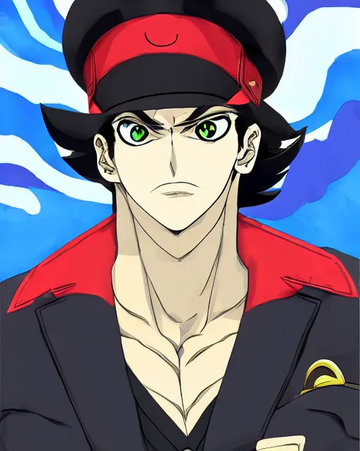 Image similar to Jotaro Kujo in Persona 5, in the style of Persona 5, Persona 5, Persona 5 artwork