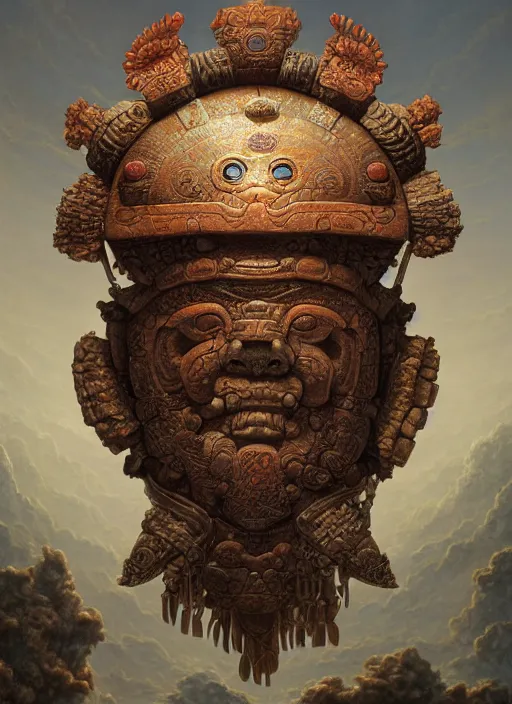 Image similar to Helmet of a forgotten Mayan Deity, ivory, corals, extremly detailed digital painting, in the style of Tomasz Alen Kopera and Fenghua Zhong and Peter Mohrbacher, mystical colors, rim light, beautiful lighting, 8k, stunning scene, raytracing, octane, trending on artstation