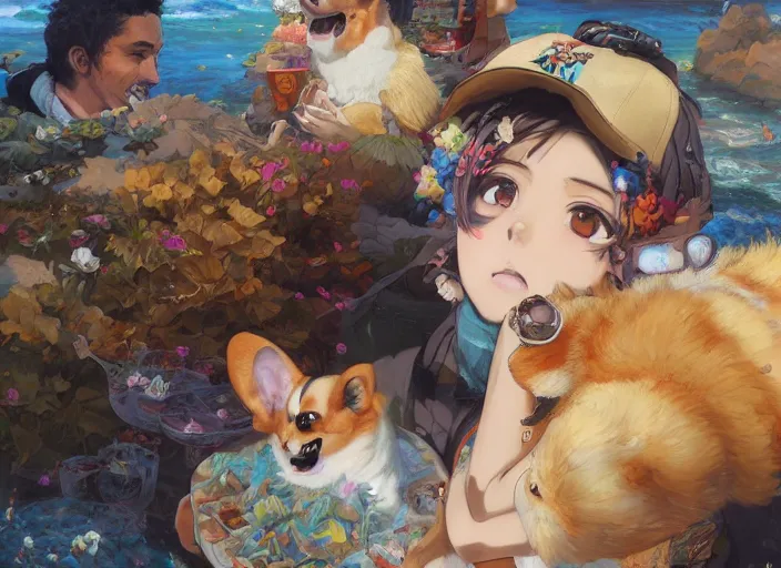 Prompt: beautiful anime painting of a summer chill day with corgi, by Tim Okamura, Victor Nizovtsev, Greg Rutkowski, Noah Bradley. trending on Artstation, 8k, masterpiece, graffiti paint, fine detail, full of color, intricate detail, golden ratio illustration