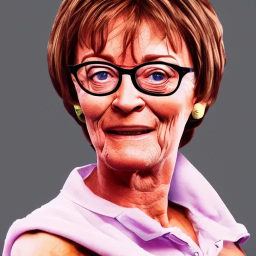 Image similar to deirdre barlow with the physique of a body builder, wearing a gym suit, hyper realistic, ultra detailed, cinematic, dynamic lighting, photorealistic, refined, intricate, digital art, digital painting, masterpiece, 8k