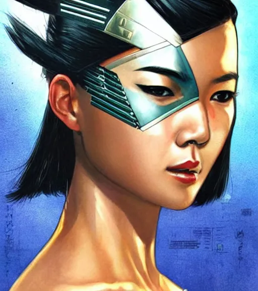 Prompt: asian female android, by MARVEL comics and Sandra Chevrier