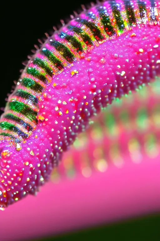 Image similar to high quality close-up photo pearlescent caterpillar! gorgeous highly detailed hannah yata elson peter cinematic pink lighting high quality low angle hd 8k sharp shallow depth of field