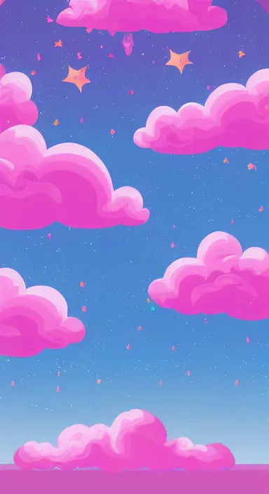 Image similar to pink clouds, under blue clouds, in space, smooth, cartoonish vector style, background artwork, digital art, award winning, pixel art