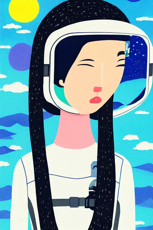 Image similar to portrait of a girl with astronaut helmets by 村 田 莲 尔, cloudy sky background lush landscapeb trending 村 田 莲 尔