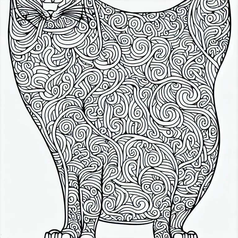 Image similar to beautiful cat, ornamental, fractal, line art, vector, outline, simplified, colouring page