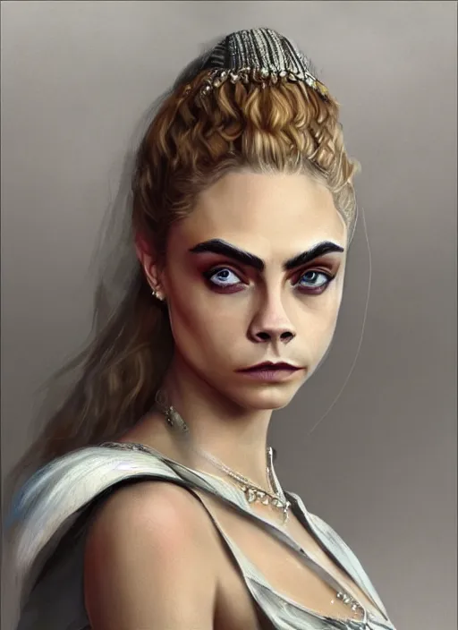 Image similar to cara delevingne as lucrezia borgia, detailed digital art, trending on Artstation