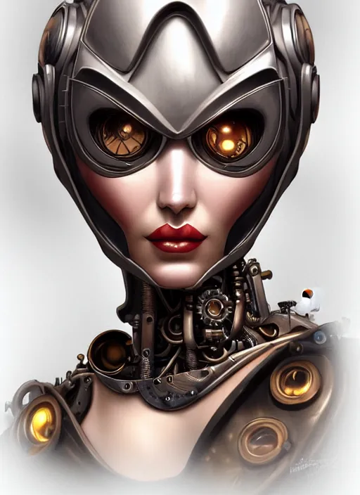 Prompt: portrait of a steampunk robot woman in 1800 by Artgerm, biomechanical, hyper detailled, trending on artstation