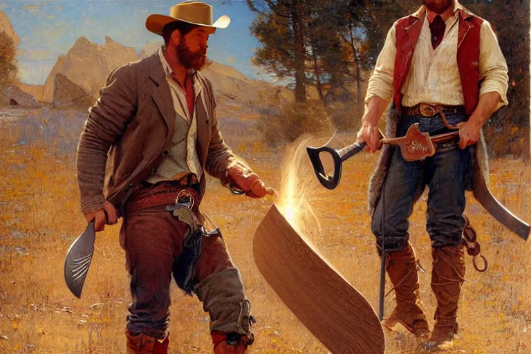 Image similar to arthur morgan chopping wood painting by gaston bussiere, craig mullins, j. c. leyendecker, tom of finland