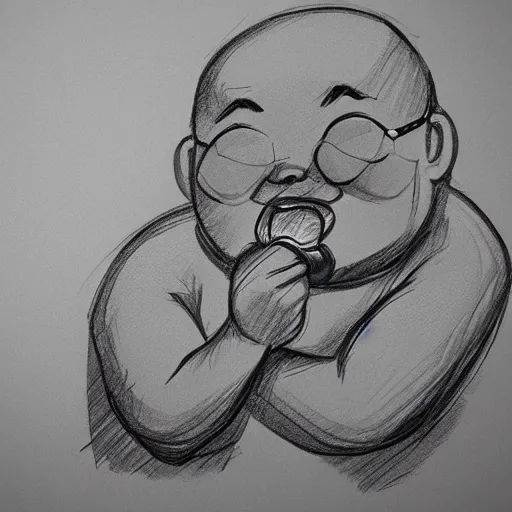 Prompt: a sketch drawing, fat boy eating lettuce by gabo mendoza, trending on artstation