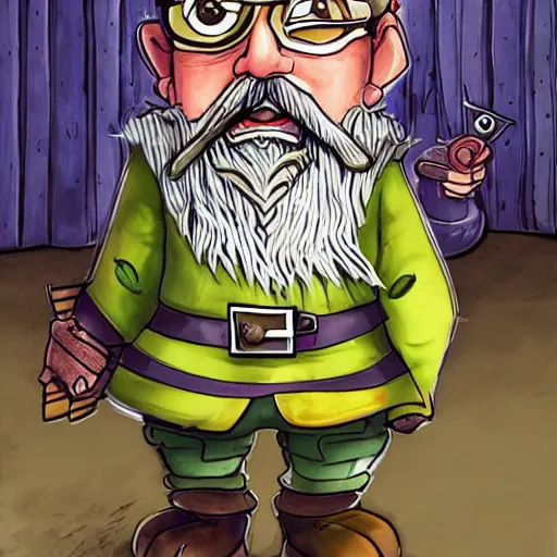 Image similar to Gnome Alchemist dressed like a mobster from the ant hill mob on Wacky Races, art by Hannah Barbara