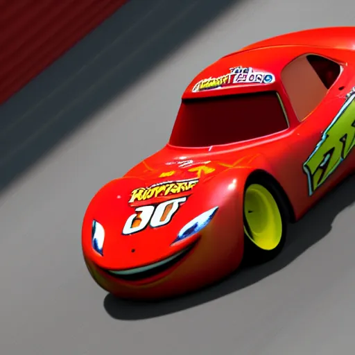 Image similar to low - poly render of lightning mcqueen, unreal engine, ray - tracing, award - winning