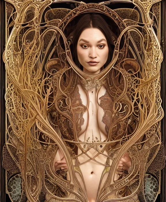 Image similar to intricate ornate opulent transparent clear see - through portrait of a scary beautiful snake, fractal, recursive, procedural, jungle environment, ultra realistic, concept art, art nouveau, photorealistic, octane render, 8 k, unreal engine. art by nori inoguchi and sam kaplan and zachary goulko and christopher marley and artgerm and alphonse mucha