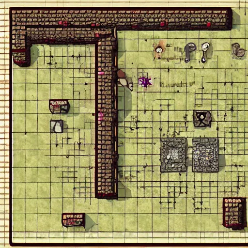 Image similar to overhead map of a roguelike dungeon, d & d map