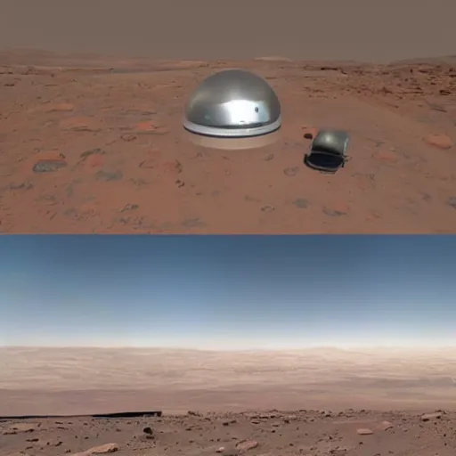 Image similar to Elon musk selfie with futuristic house on mars